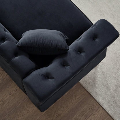 Canapé 3 places en velours noir 81,8 avec canapé capitonné et pieds en métal pour le salon
