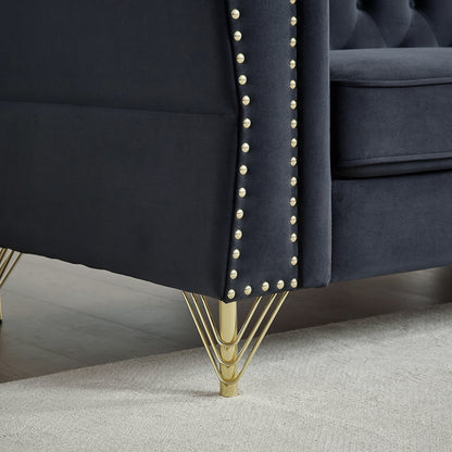 Canapé 3 places en velours noir 81,8 avec canapé capitonné et pieds en métal pour le salon