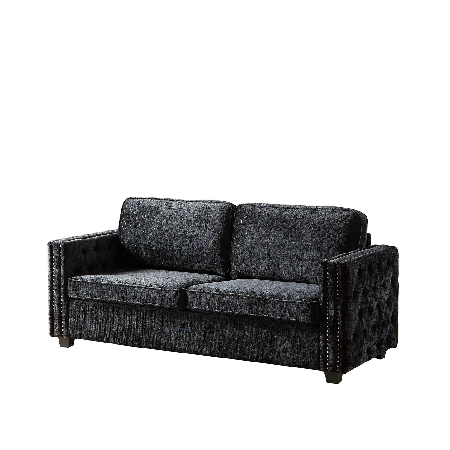 Canapé-lit 3 places en chenille noire 81 clous avec matelas en mousse à mémoire de forme pour le salon