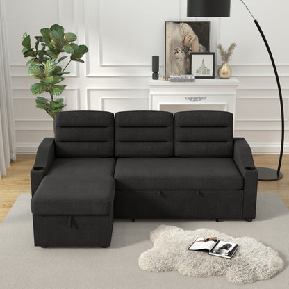 Canapé-lit convertible en polyester noir de 83,5 po avec lit gigogne et porte-gobelet