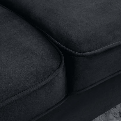 Canapé 3 places en velours noir 86.61 avec coussins et pieds en métal finition dorée pour le salon