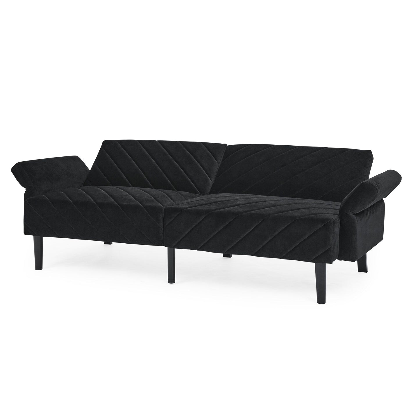 Canapé-lit futon convertible capitonné en velours noir 87 avec accoudoirs réglables pour salon