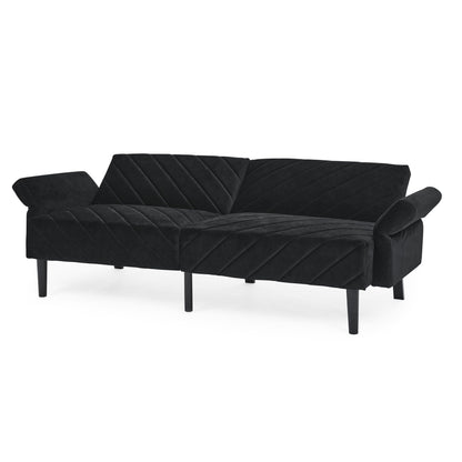 Canapé-lit futon convertible capitonné en velours noir 87 avec accoudoirs réglables pour salon