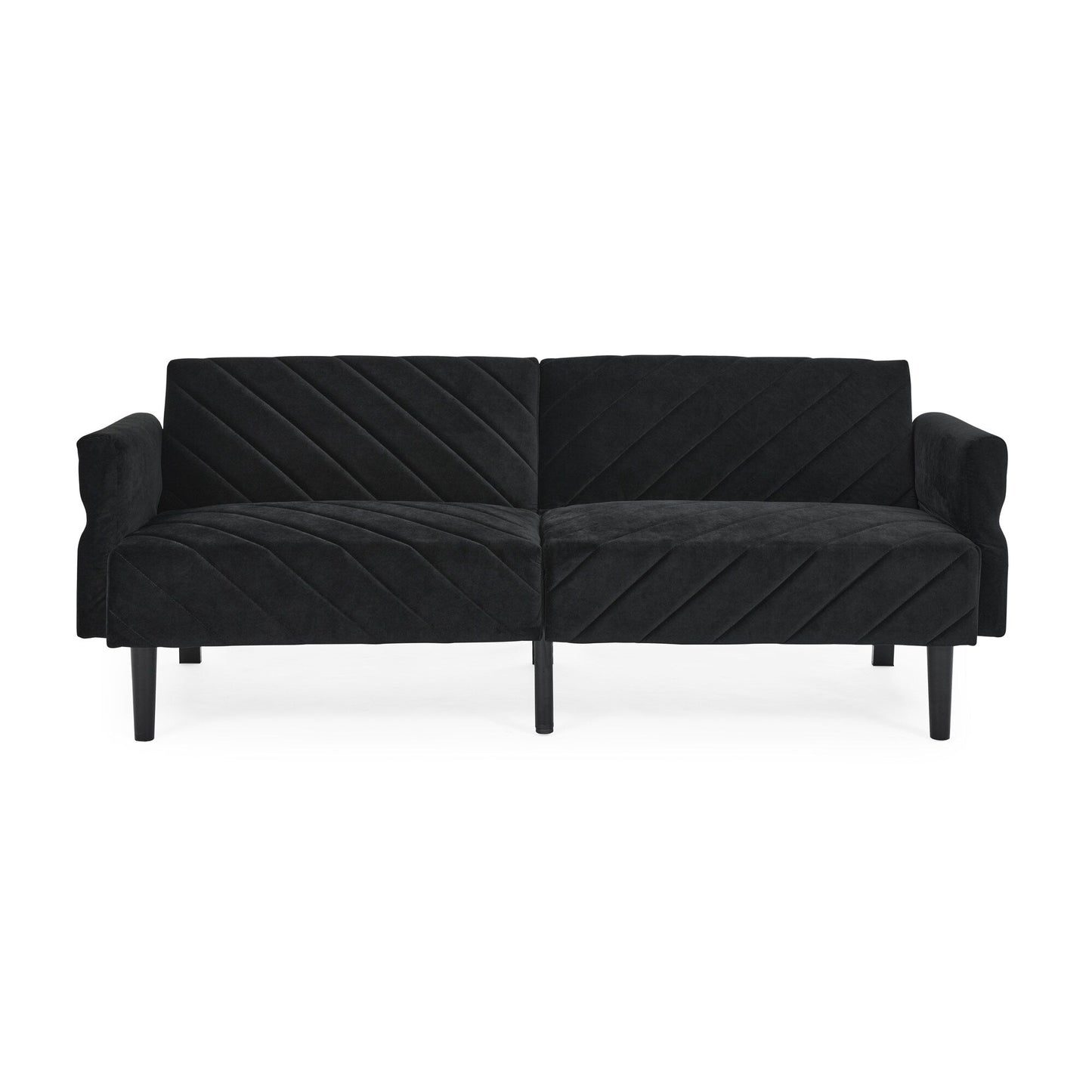 Canapé-lit futon convertible capitonné en velours noir 87 avec accoudoirs réglables pour salon