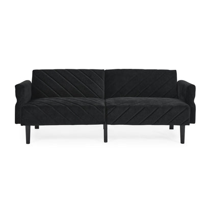 Canapé-lit futon convertible capitonné en velours noir 87 avec accoudoirs réglables pour salon