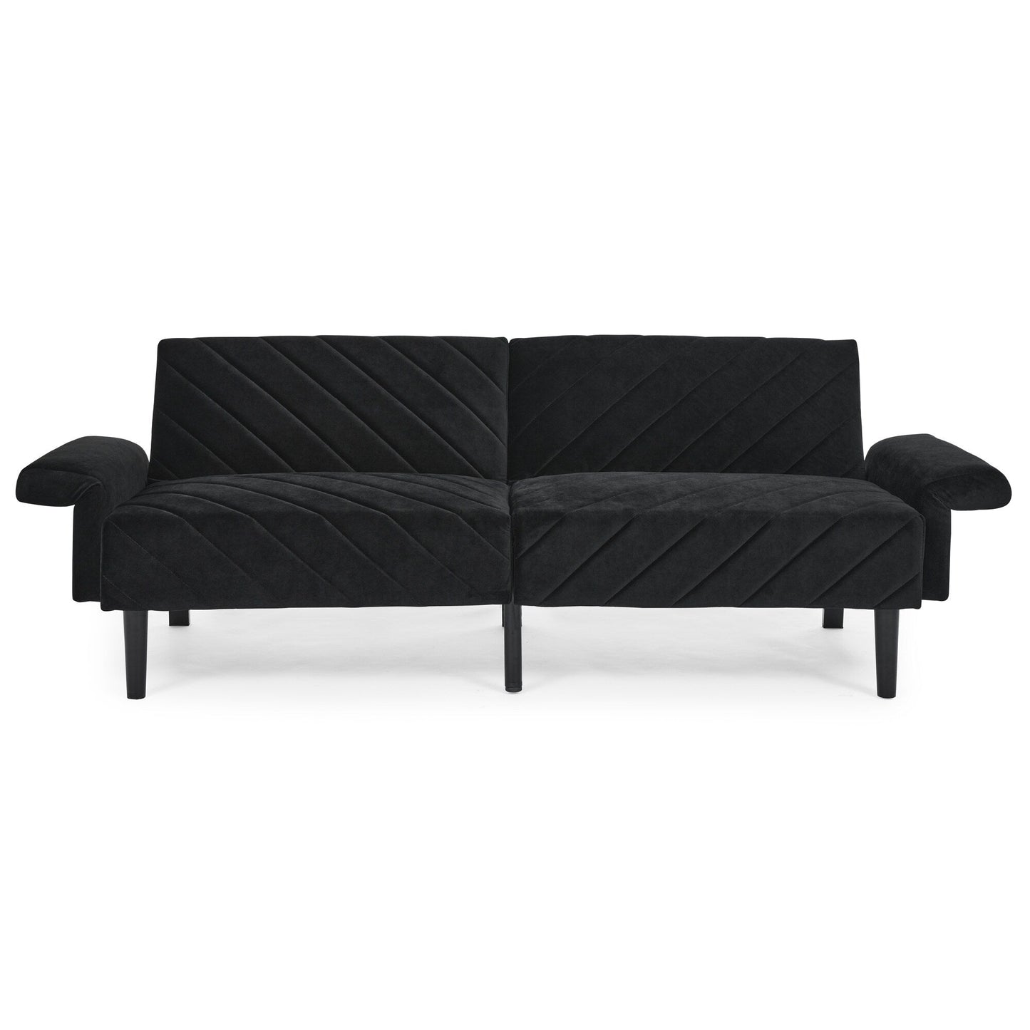 Canapé-lit futon convertible capitonné en velours noir 87 avec accoudoirs réglables pour salon