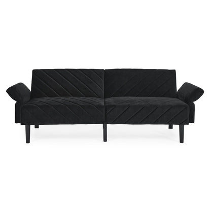 Canapé-lit futon convertible capitonné en velours noir 87 avec accoudoirs réglables pour salon