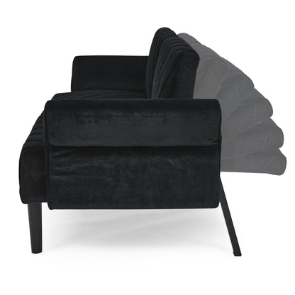 Canapé-lit futon convertible capitonné en velours noir 87 avec accoudoirs réglables pour salon