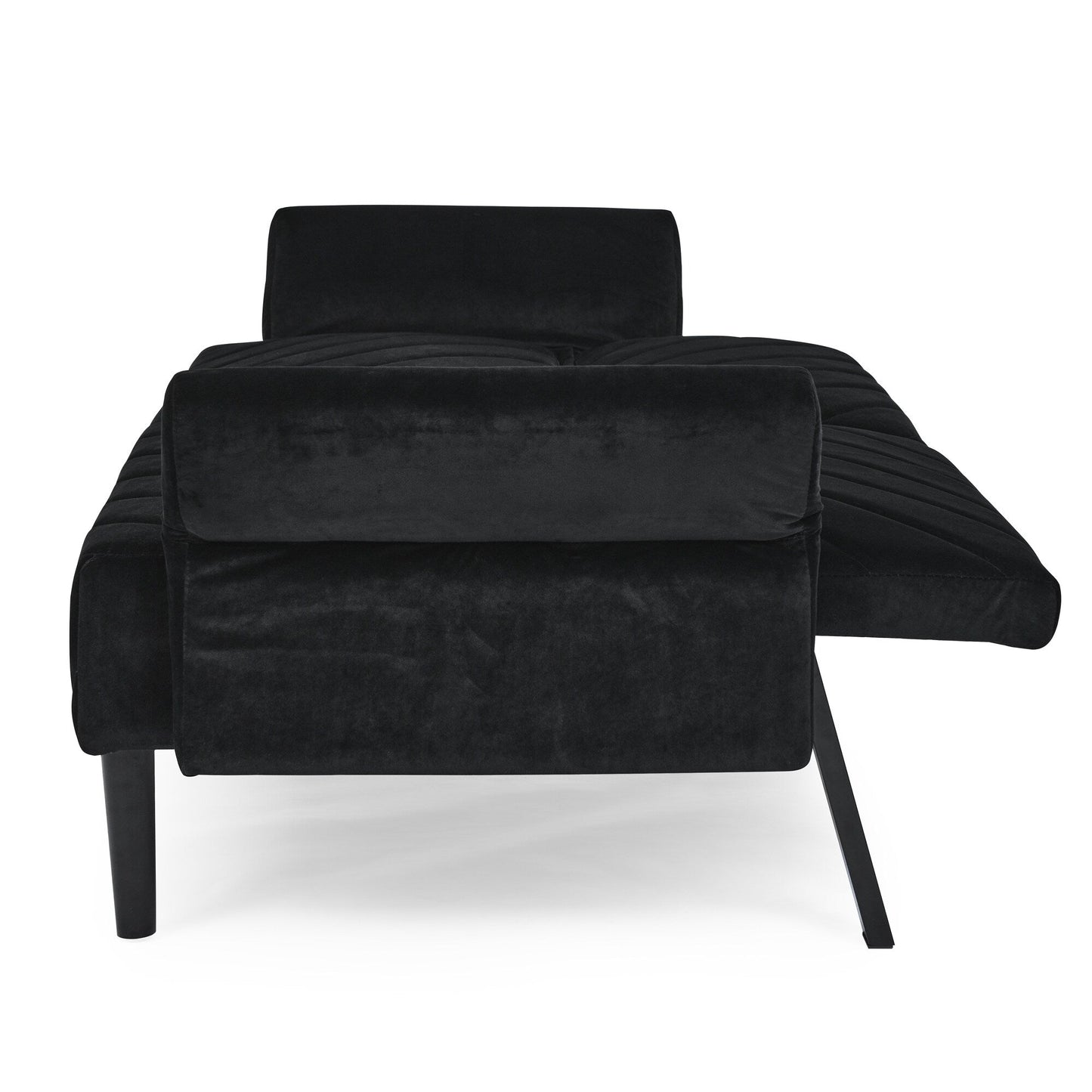 Canapé-lit futon convertible capitonné en velours noir 87 avec accoudoirs réglables pour salon