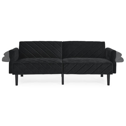 Canapé-lit futon convertible capitonné en velours noir 87 avec accoudoirs réglables pour salon