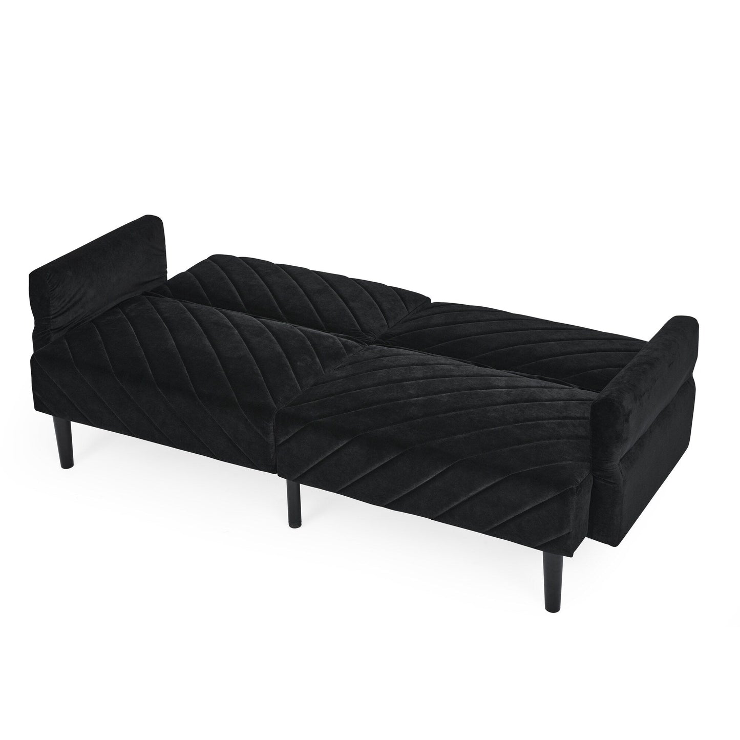 Canapé-lit futon convertible capitonné en velours noir 87 avec accoudoirs réglables pour salon