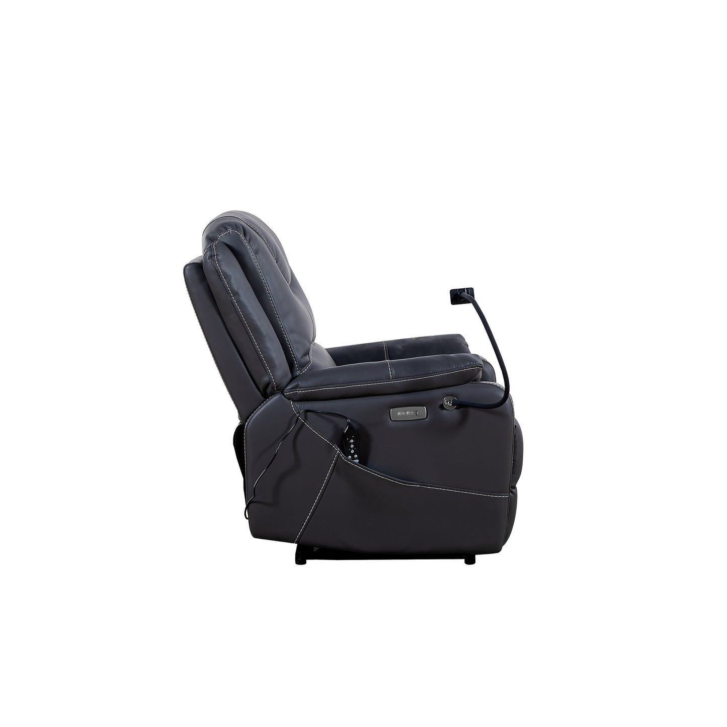 Fauteuil inclinable électrique réglable noir avec massage, chauffage, ports USB, support pour téléphone et poches latérales, inclinable jusqu'à 139°
