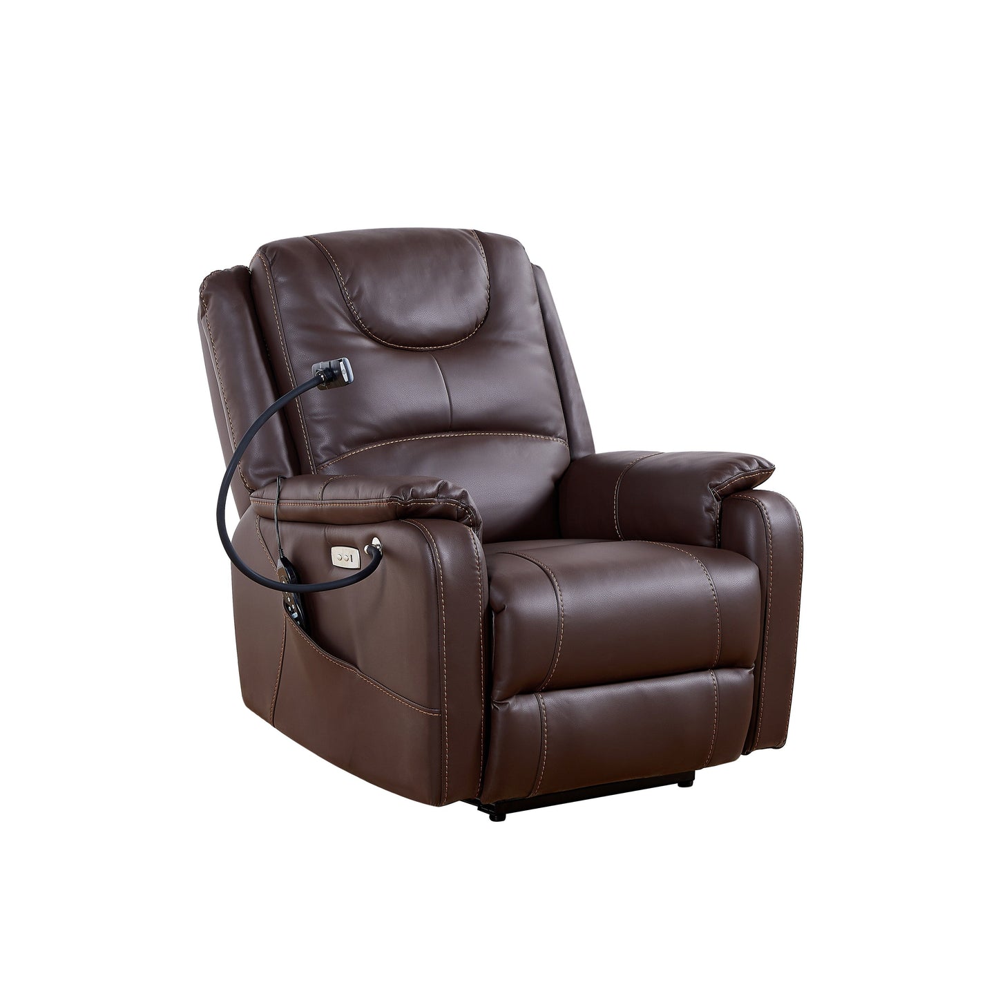 Fauteuil inclinable électrique réglable noir avec massage, chauffage, ports USB, support de téléphone et poches latérales, inclinable jusqu'à 139°