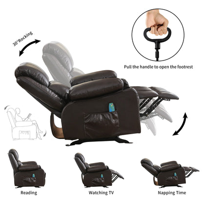 Fauteuil inclinable réglable noir avec massage, fonctions chauffantes, chargement USB, 2 porte-gobelets et rangement latéral