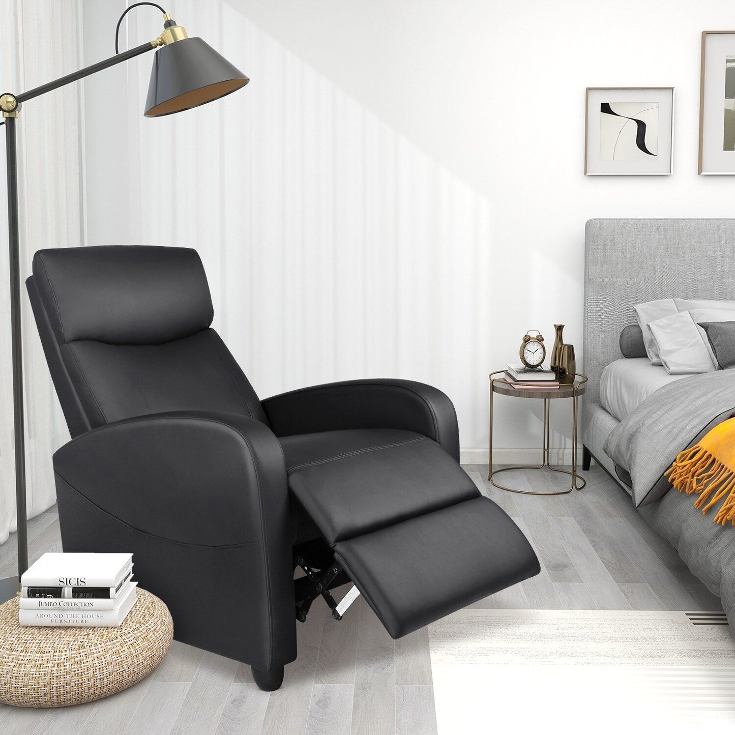 Fauteuil inclinable réglable noir avec 8 modes de massage, support lombaire et idéal pour une utilisation en home cinéma