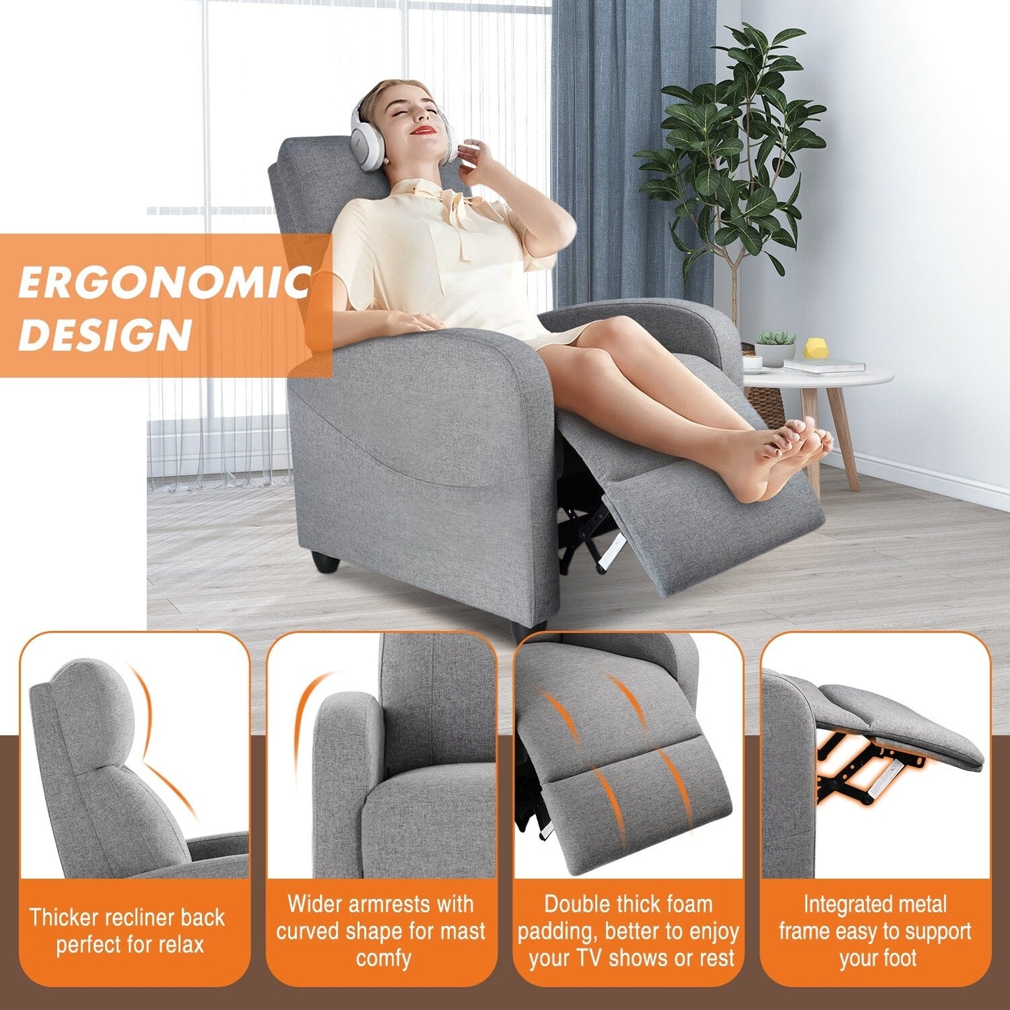 Fauteuil inclinable réglable noir avec modes de massage et soutien lombaire