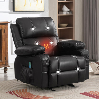 Fauteuil inclinable réglable noir avec massage, chauffage, port USB et rangement latéral