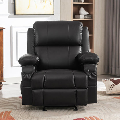 Fauteuil inclinable à bascule réglable noir avec massage et porte-gobelets