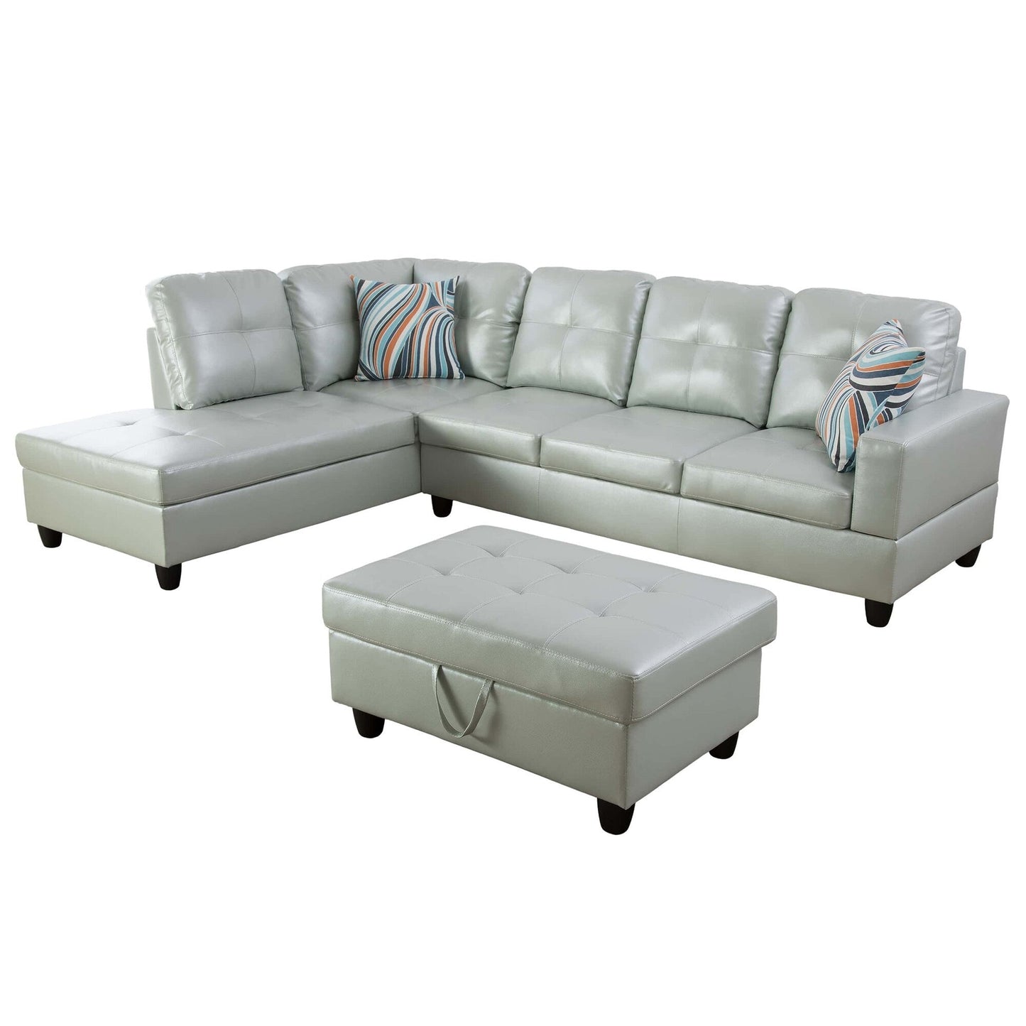 Ensemble de canapés de salon 3 pièces en cuir synthétique semi-PU noir et blanc