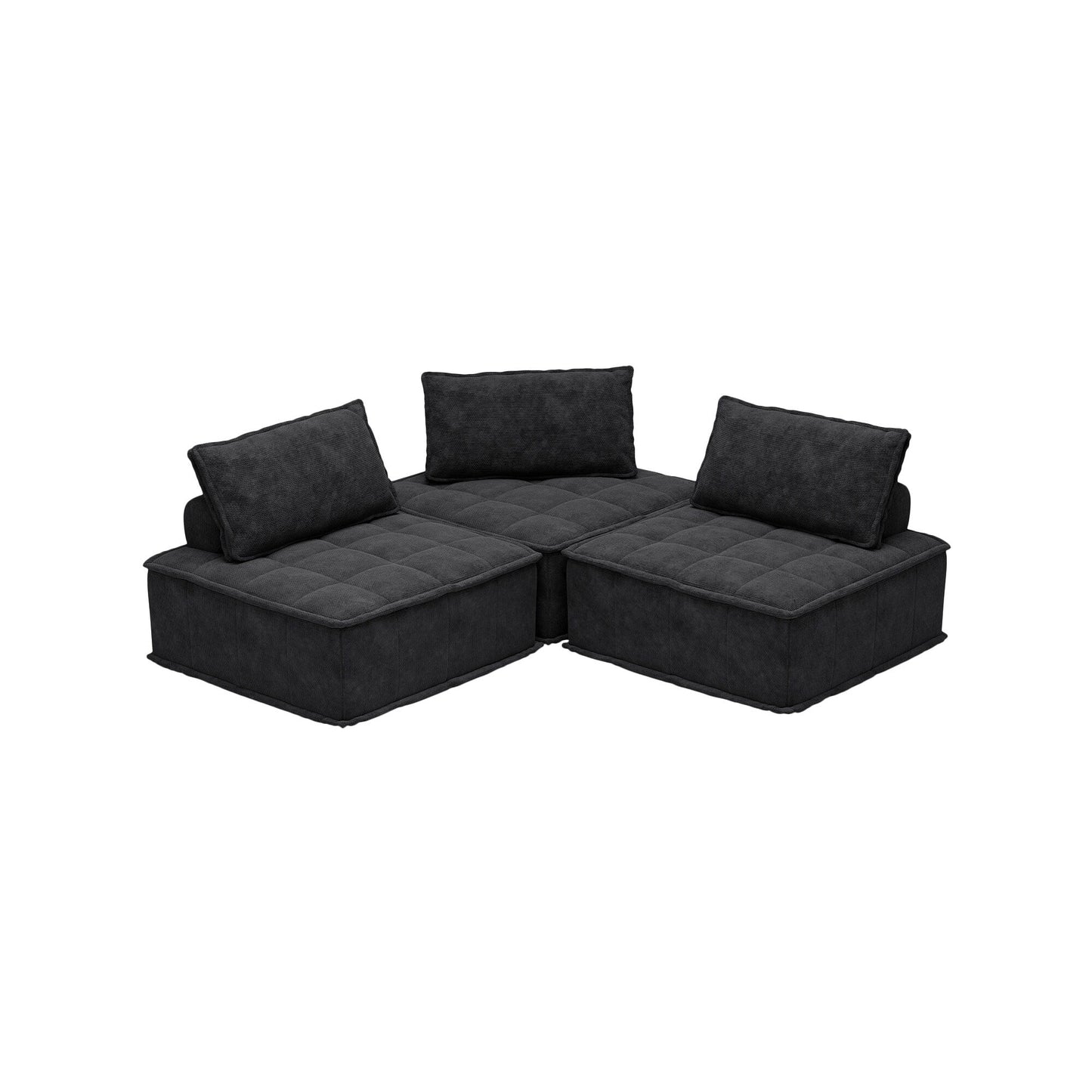 Ensemble de canapés modulaires 3 pièces en chenille noire