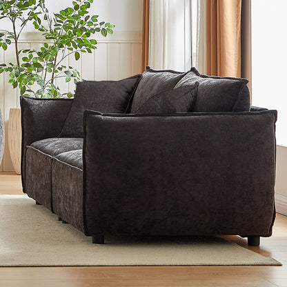 Canapé 3 places en chenille noire avec coussins supplémentaires