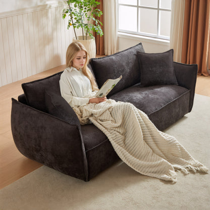 Canapé 3 places en chenille noire avec coussins supplémentaires