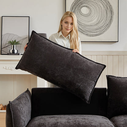 Canapé 3 places en chenille noire avec coussins supplémentaires