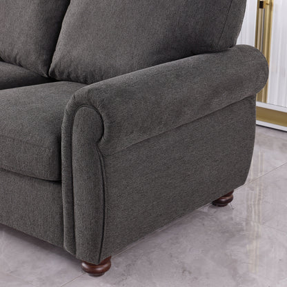 Canapé 3 places en chenille noire avec accoudoirs roulés