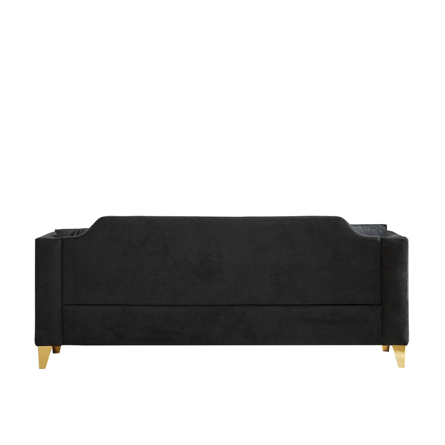 Canapé capitonné 3 places en chenille noire avec décoration cloutée en cuivre