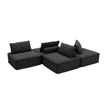 Ensemble de canapés modulaires 4 pièces en chenille noire