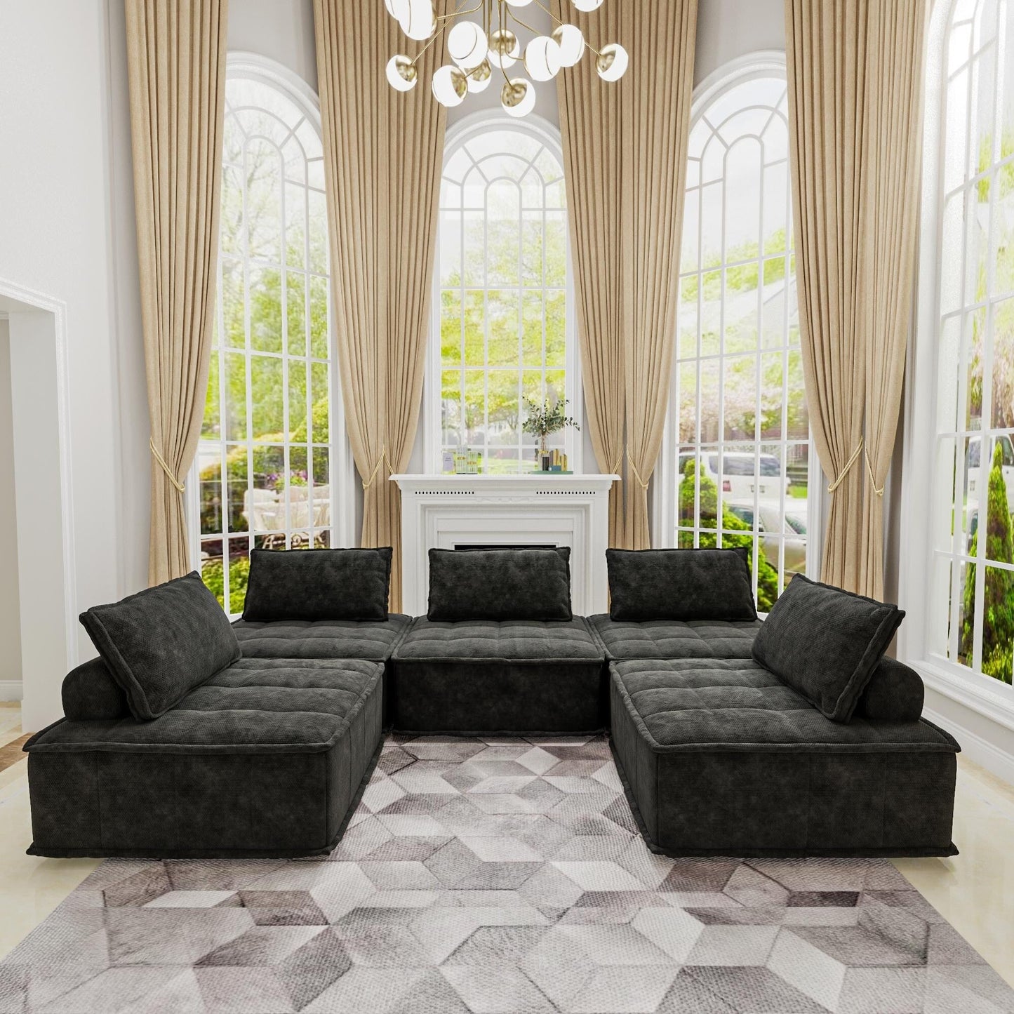 Ensemble de canapés modulaires 5 pièces en chenille noire