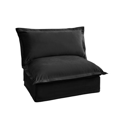 Canapé 1 place sans accoudoirs en chenille noire, housse amovible moderne, cadre en bois robuste, hauteur de 87 cm