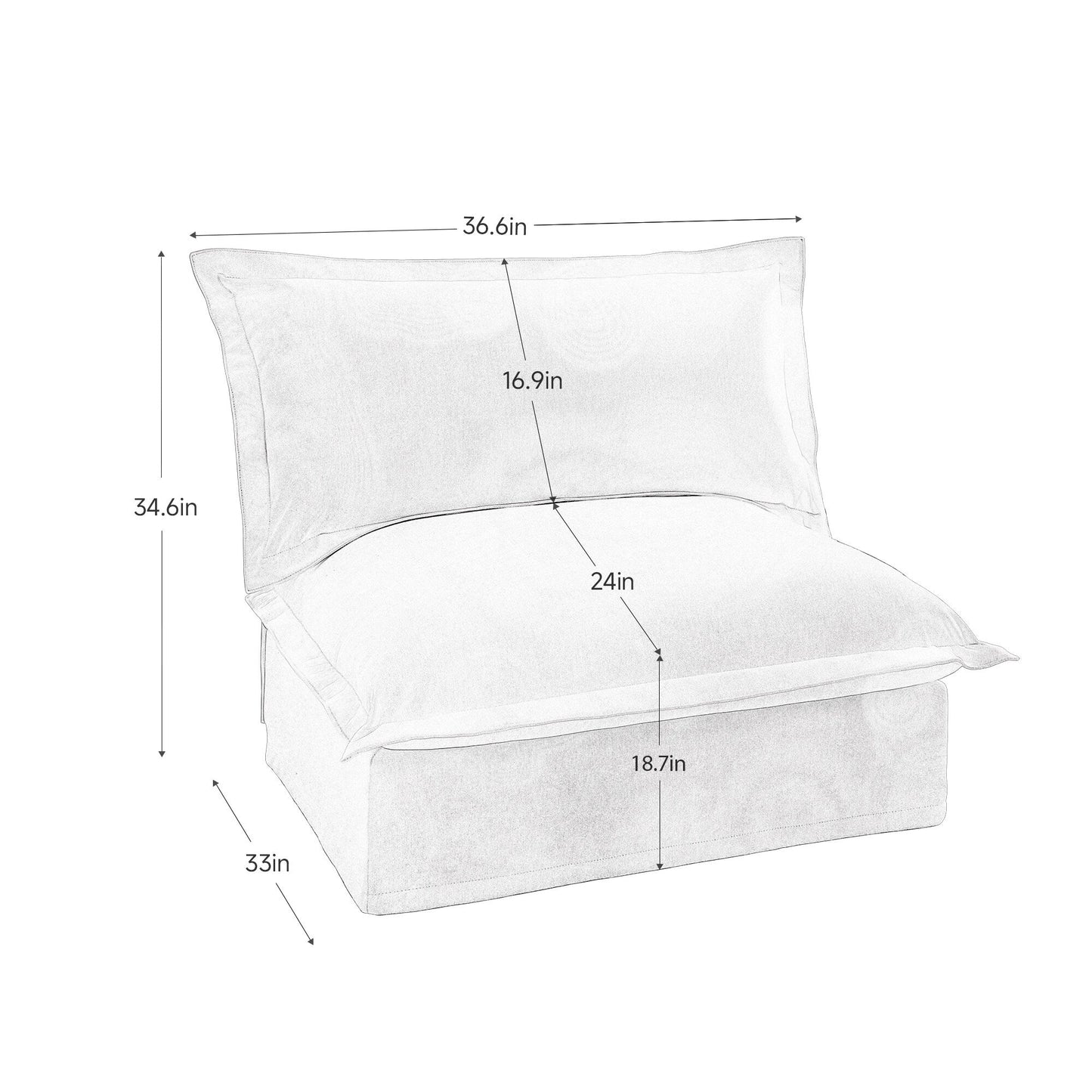 Canapé 1 place sans accoudoirs en chenille noire, housse amovible moderne, cadre en bois robuste, hauteur de 87 cm