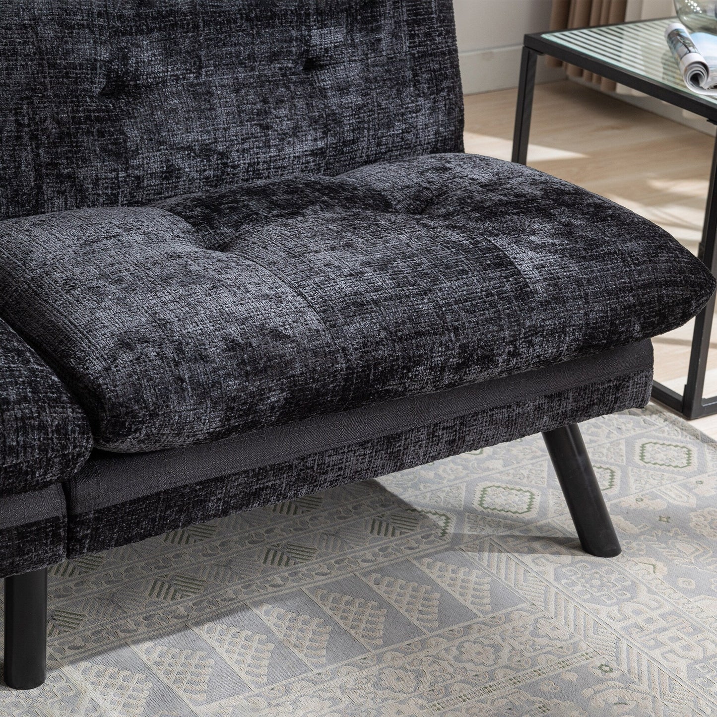 Canapé-lit futon convertible en chenille noire