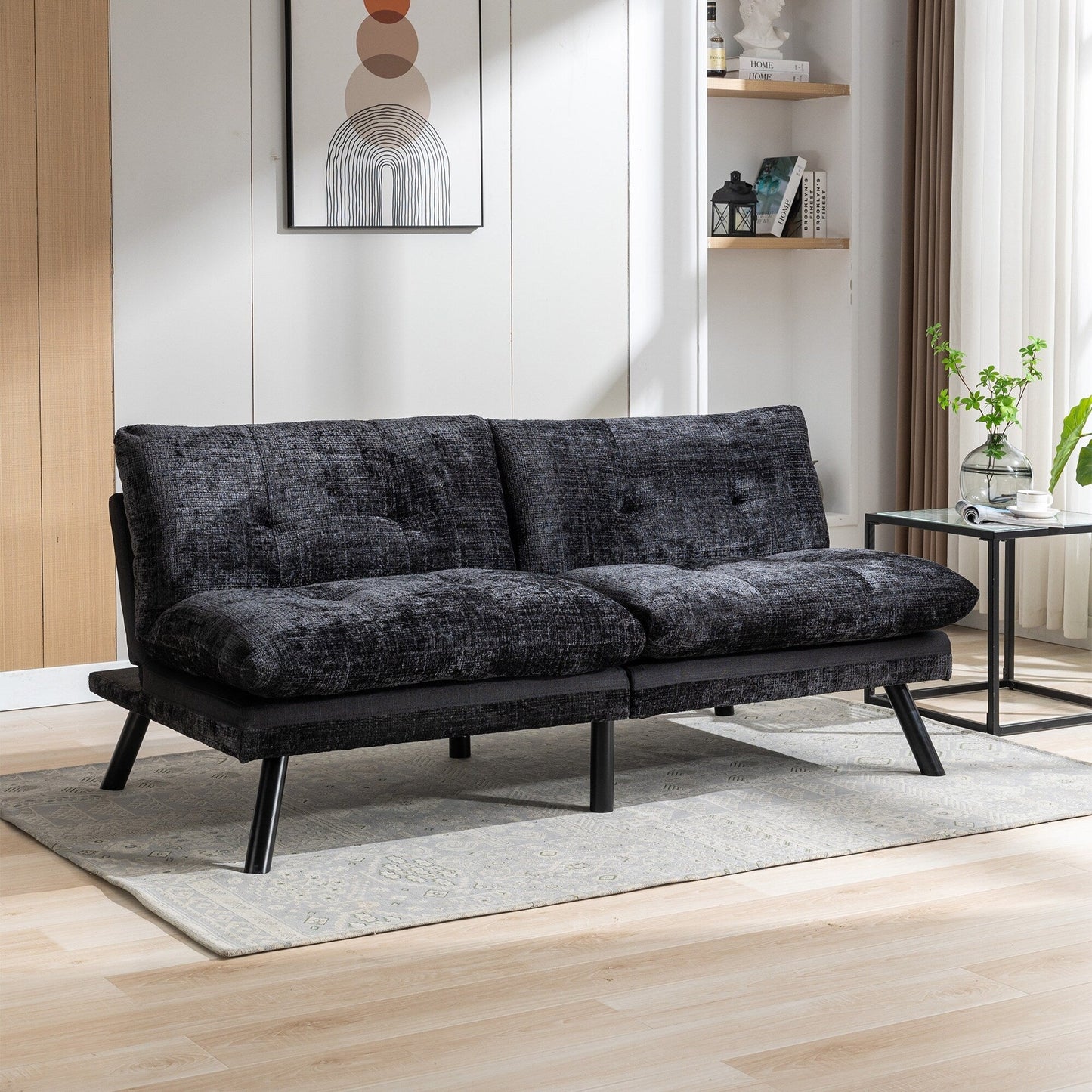 Canapé-lit futon convertible en chenille noire