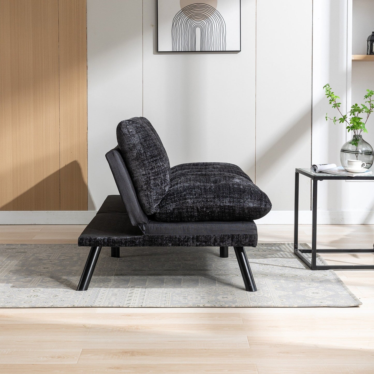 Canapé-lit futon convertible en chenille noire