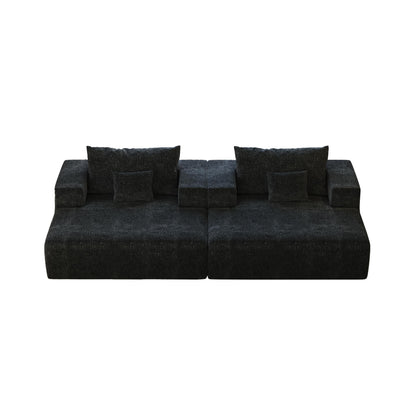 Canapé-lit simple en chenille noire avec coussin de dossier