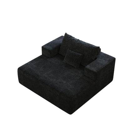 Canapé-lit simple en chenille noire avec coussin de dossier