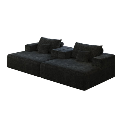Canapé-lit simple en chenille noire avec coussin de dossier