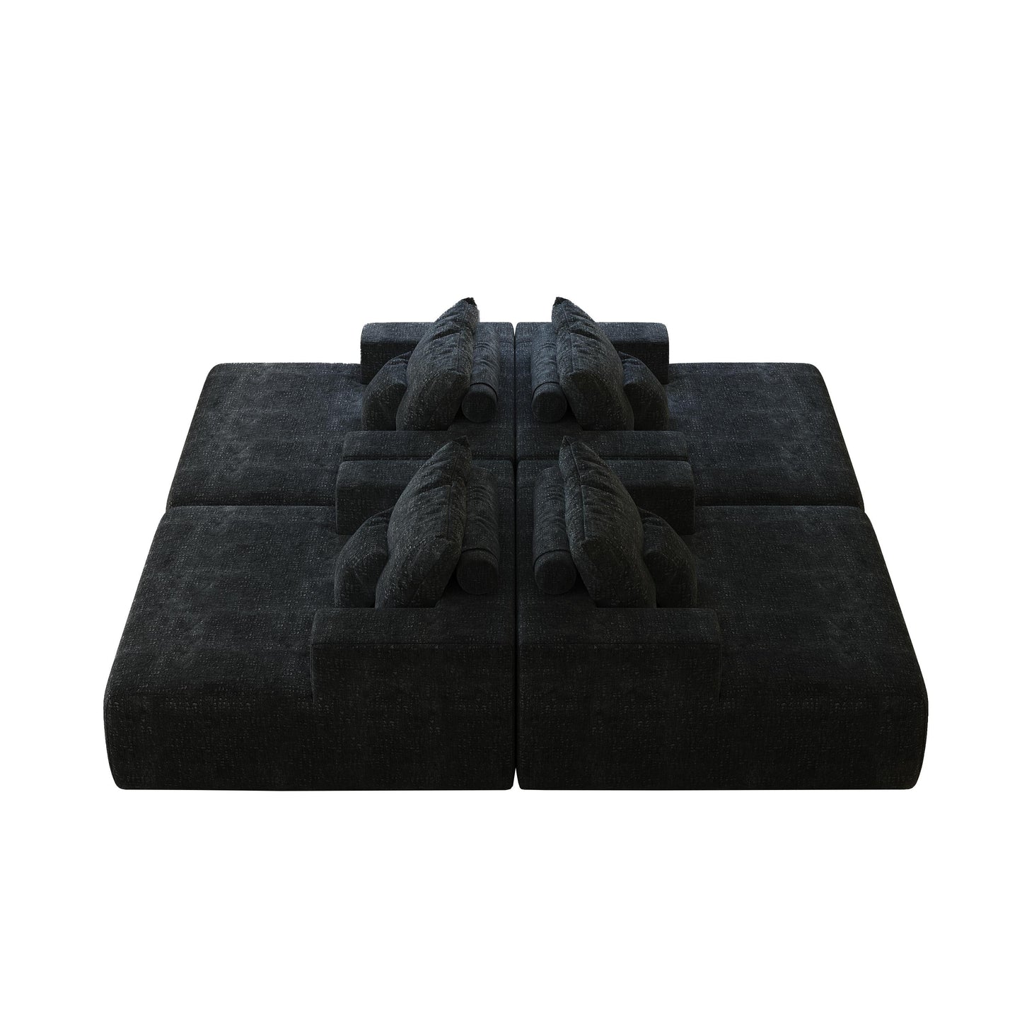 Canapé-lit simple en chenille noire avec coussin de dossier