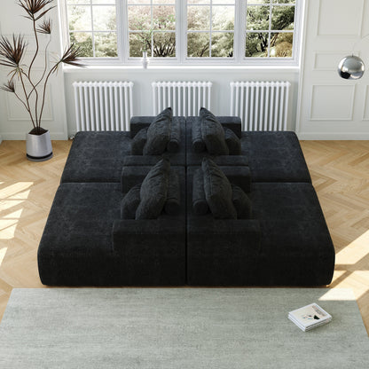 Canapé-lit simple en chenille noire avec coussin de dossier