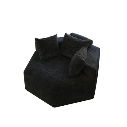 Canapé-lit simple en chenille noire avec coussin de dossier