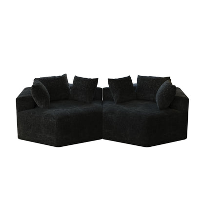 Canapé-lit simple en chenille noire avec coussin de dossier