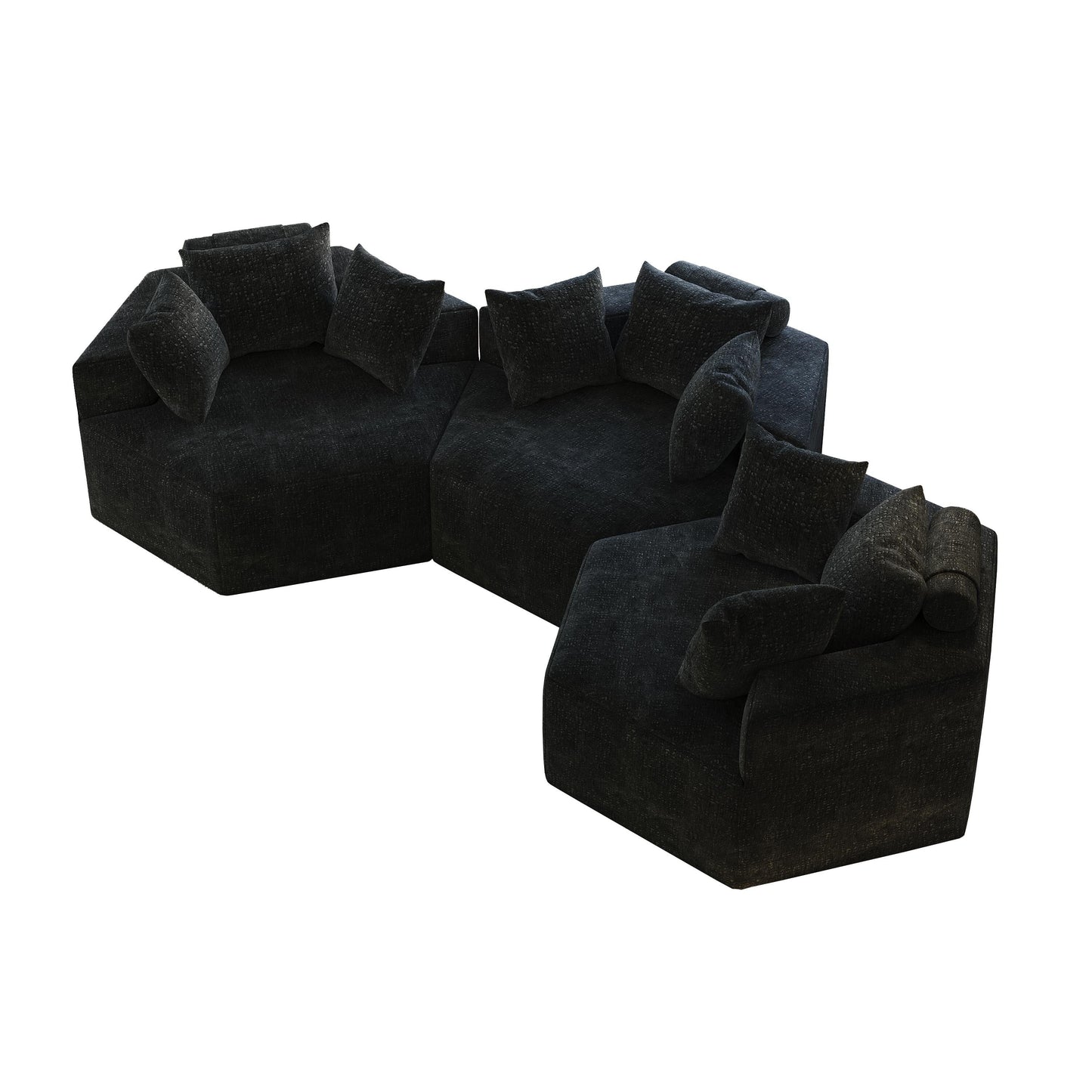 Canapé-lit simple en chenille noire avec coussin de dossier