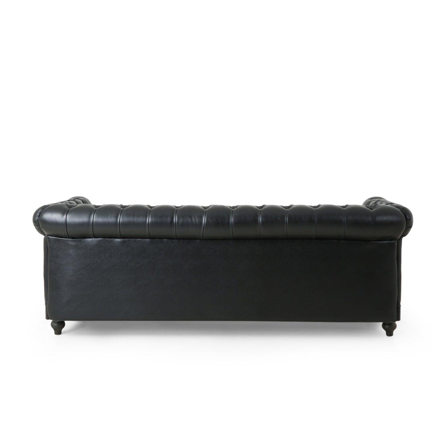 Canapé 3 places Chesterfield noir 78,75 en similicuir avec pieds en bois et clous pour salon