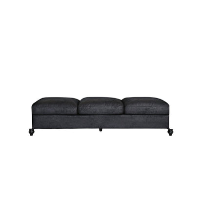 Canapé Chesterfield noir 3 places capitonné avec boutons 84,75, clous et pieds en bois pour le salon