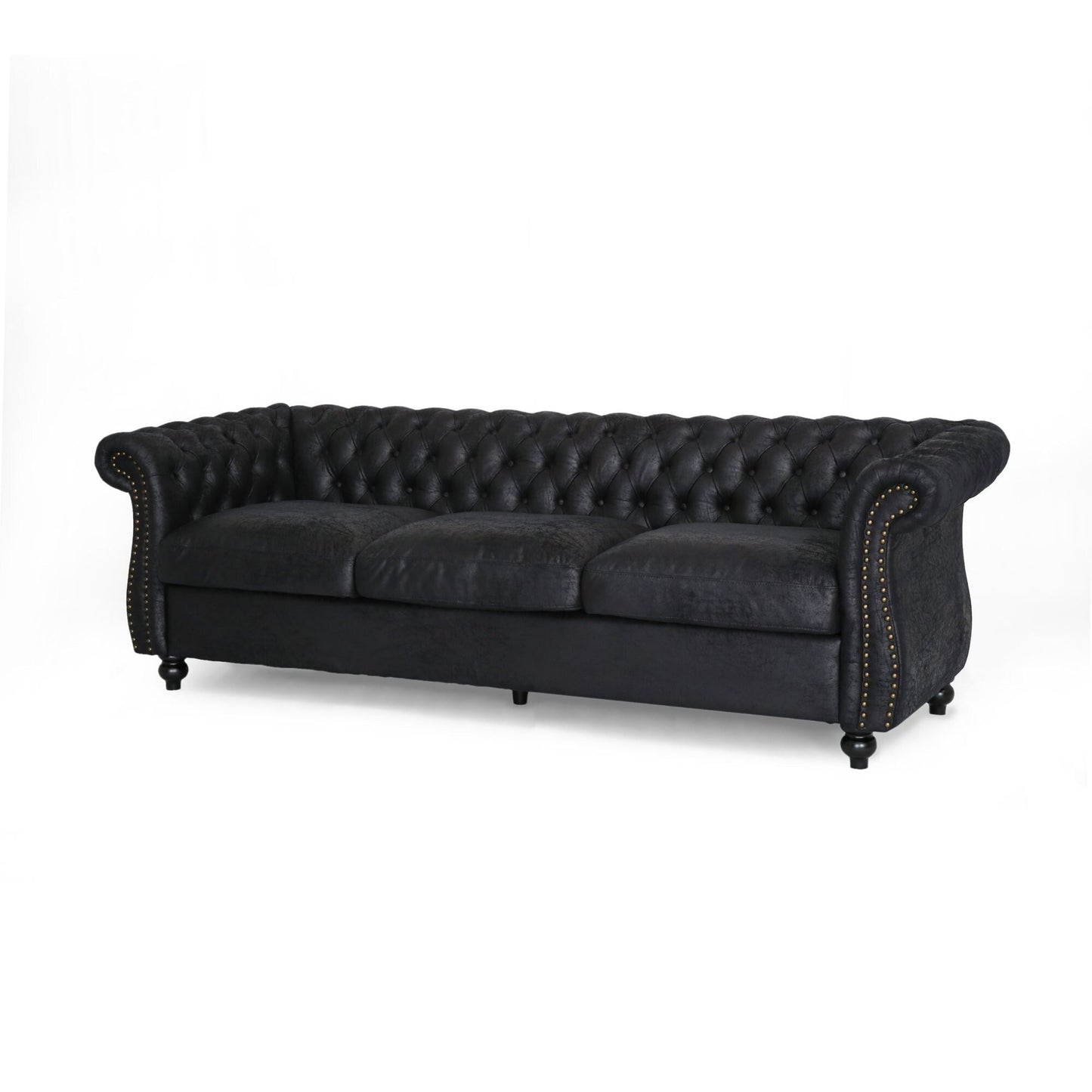 Canapé Chesterfield noir capitonné 3 places avec clous décoratifs