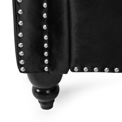 Canapé Chesterfield noir capitonné à boutons avec têtes de clous
