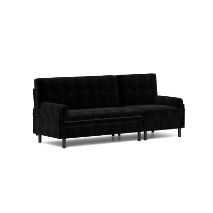 Canapé 3 places réglable en velours côtelé noir et lit d'appoint