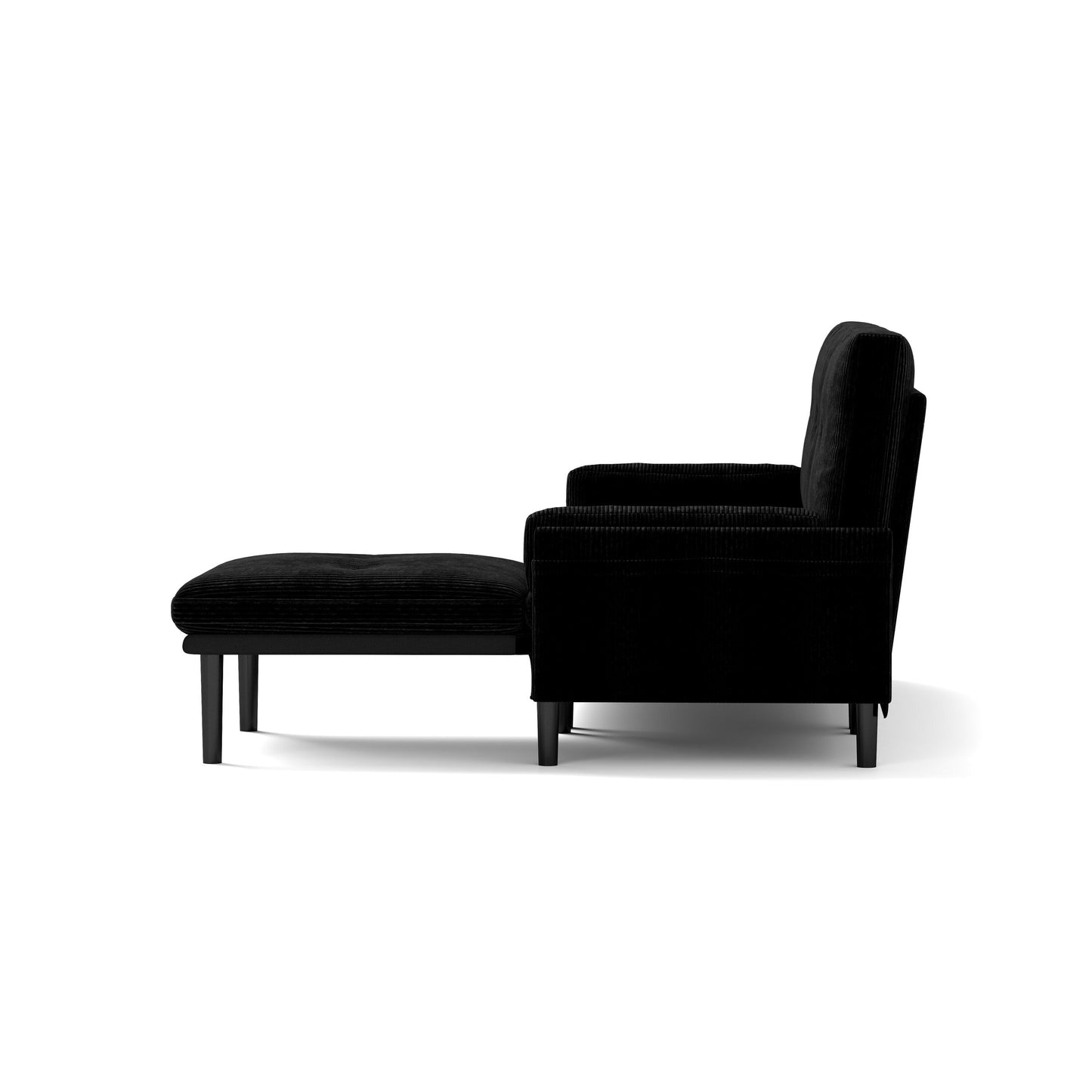 Canapé 3 places réglable en velours côtelé noir et lit d'appoint